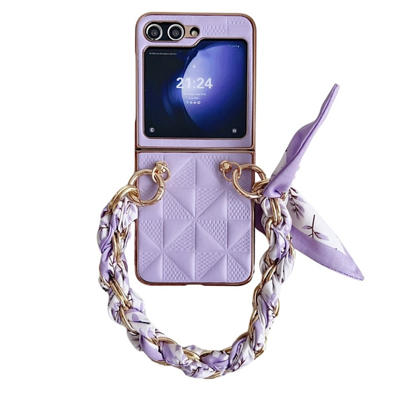 Θήκη για Samsung Galaxy Z Flip7 FE / Z Flip6, Grid Leather, μωβ