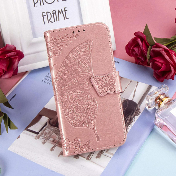 Θήκη με πτερύγιο για Oppo A40 / Oppo A40m, Butterfly, ροζ rose gold