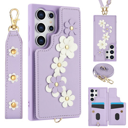 θήκη για Samsung Galaxy S25 Ultra, Leather Flower Card Slot, μωβ