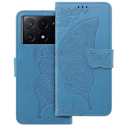 Θήκη με πτερύγιο για Xiaomi Poco F6 Pro, Butterfly, μπλε