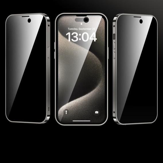 Θήκη για iPhone 15 Pro Max, Privacy Dual Glass, για MagSafe, ασημένια