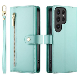 Θήκη με πτερύγιο για Samsung Galaxy S25 Ultra, Wallet Zipper Pocket, πράσινη
