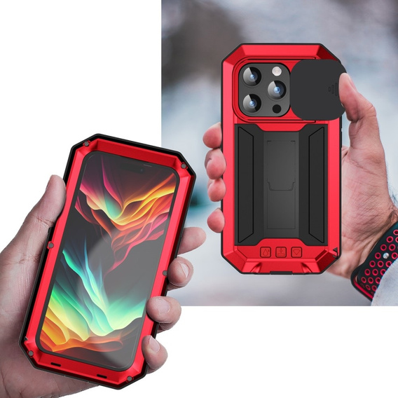 Θήκη για iPhone 15 Pro, R-JUST CamShield Slide, θωρακισμένη, κόκκινη / μαύρη