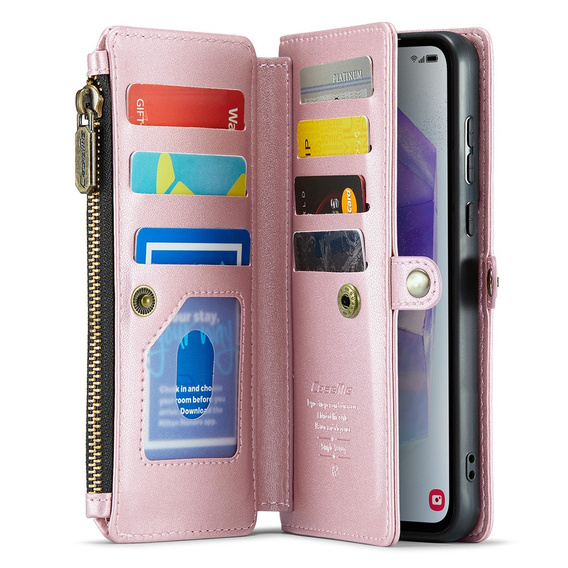θήκη CASEME για Samsung Galaxy A55 5G, RFID Leather Wallet, με λουράκι ώμου, ροζ