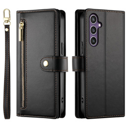 Θήκη με πτερύγιο για Samsung Galaxy S25, Wallet Zipper Pocket, μαύρη