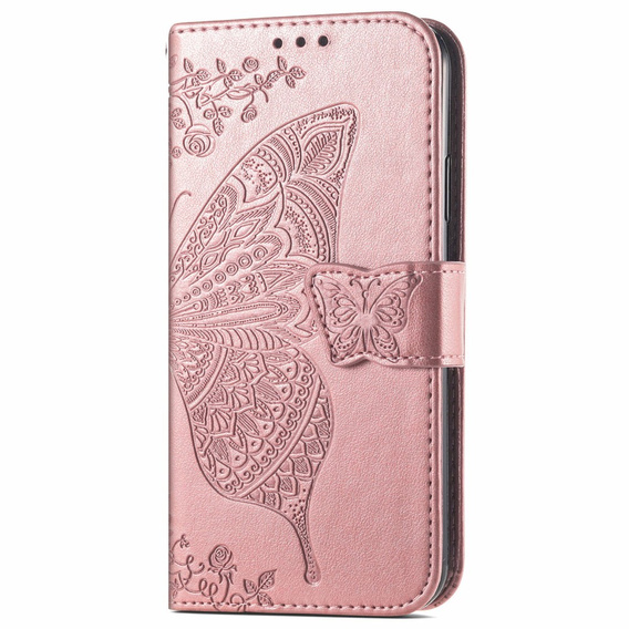 Θήκη με πτερύγιο για Xiaomi Poco F7, Butterfly, ροζ rose gold