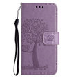 Θήκη με πτερύγιο για Motorola Moto E22 / E22i, Wallet, tree i sowy, μωβ