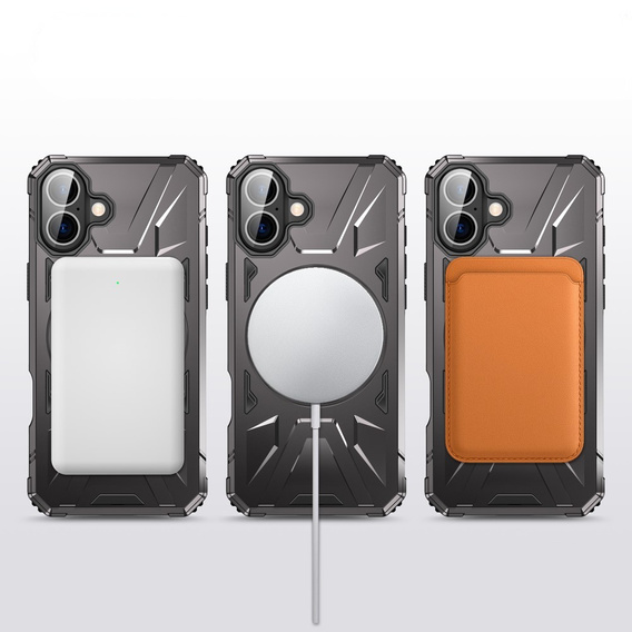Θήκη για iPhone 16, θωρακισμένη με βάση και λαβή, γκρι