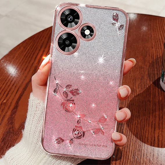 Θήκη για Infinix Hot 30, Glitter Flower, ροζ rose gold