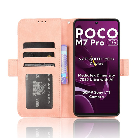 Θήκη με πτερύγιο για Xiaomi Poco M7 Pro 5G, Card Slot, ροζ