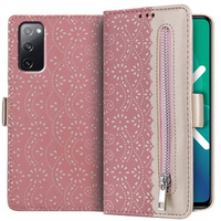 θήκη πτερύγιο για Samsung Galaxy S20 FE/5G, Wallet Pocket Zipper Lace, ροζ