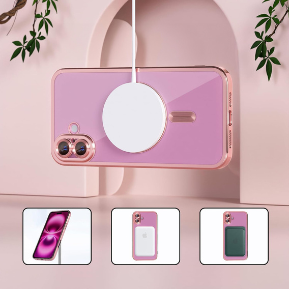Θήκη για iPhone 16, Electro MagSafe, ροζ + Γυαλί για την οθόνη