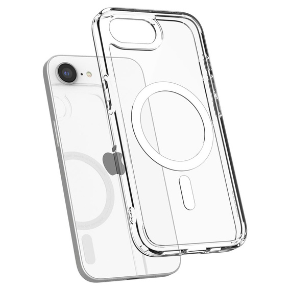 Θήκη MagSafe Spigen για iPhone 16E, Ultra Hybrid, διαφανής / λευκή + Μετριασμένο γυαλί 9H