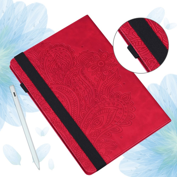 θήκη με πτερύγιο για Xiaomi Redmi Pad SE 11", flower, κόκκινη