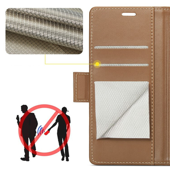 Θήκη για Xiaomi 14T, ERBORD Glossy Litchi, πορτοφόλι με πτερύγιο, καφέ
