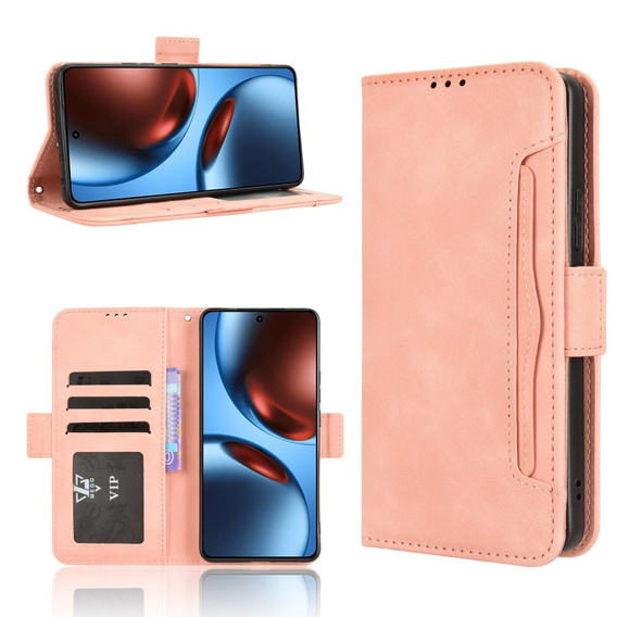 Θήκη με πτερύγιο για Realme GT 7 / 7T, Card Slot, ροζ
