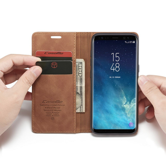 θήκη CASEME για Samsung Galaxy S8, Leather Wallet Case, καφέ