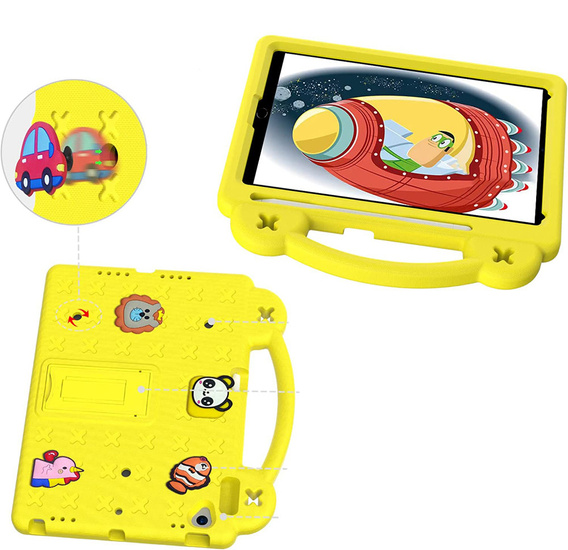 Παιδική θήκη για iPad 10.2" 2021/2020/2019 (9/8/7 gen.) / Air 10.5" 2019 (3 gen.), Cute Patterns, με βάση, κίτρινη