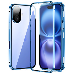 θήκη για το iPhone 16, Magnetic Dual Glass, μπλε