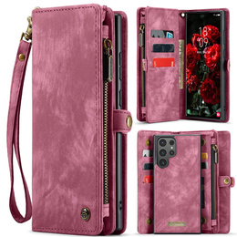 CASEME θήκη για Samsung Galaxy S25 Ultra, Retro Leather Wallet, με λουράκι, κόκκινη