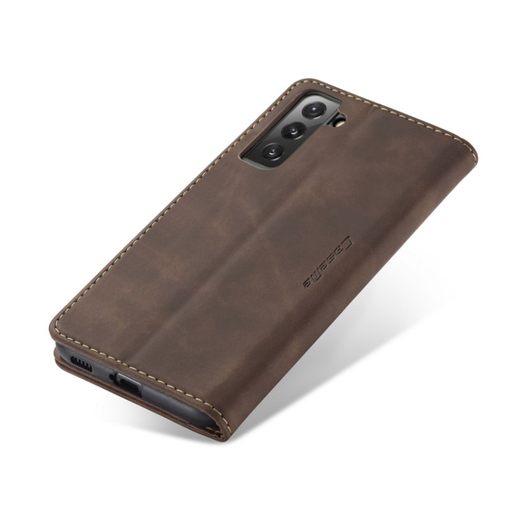 θήκη CASEME για Samsung Galaxy S21 FE, Leather Wallet Case, καφές