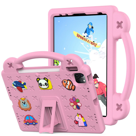 Παιδική θήκη για iPad Air 10.9" 2022/2020 (5/4 gen.) / Pro 11" 2022/2021/2020 (4/3/2 gen.), Cute Patterns, με βάση, ροζ