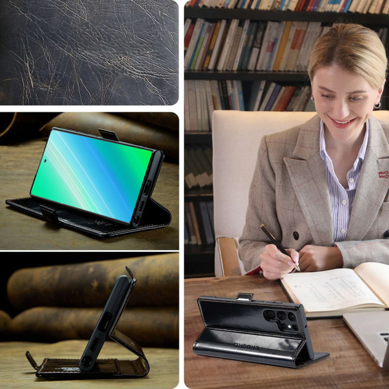 Θήκη με πτερύγιο για Samsung Galaxy S23 Ultra, ERBORD Waxy Wallet, μαύρη
