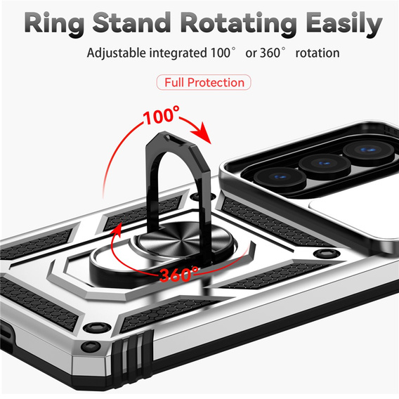 Θήκη με βάση και προστατευτικό φακού για Samsung Galaxy S26 Plus, ασημί