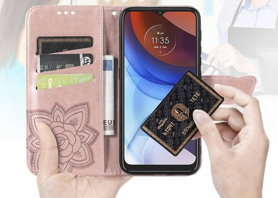 Θήκη με πτερύγιο για Motorola Moto G85, Butterfly, ροζ rose gold