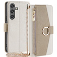 θήκη Wallet Zipper Pocket flip για το Samsung Galaxy S24, Wallet Zipper Pocket, με καθρέφτη, λευκή