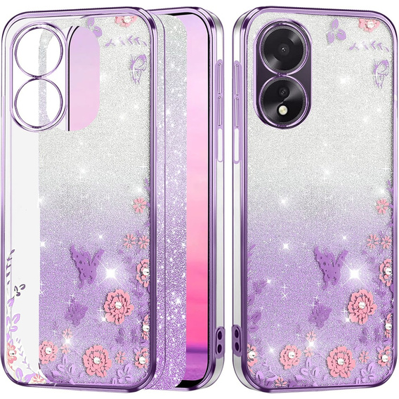 Θήκη για Oppo A18 4G / A38 4G, Glitter Flower, μωβ