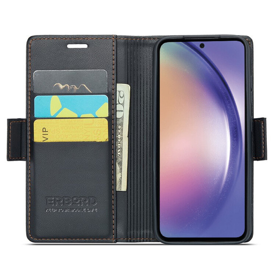 Θήκη για Samsung Galaxy A55, ERBORD Glossy Litchi, πορτοφόλι με πτερύγιο, μαύρη