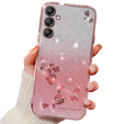 Θήκη για Samsung Galaxy A15, Glitter Flower, ροζ rose gold + γυαλί 9H 