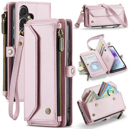 θήκη CASEME για Samsung Galaxy A55 5G, RFID Leather Wallet, με λουράκι ώμου, ροζ