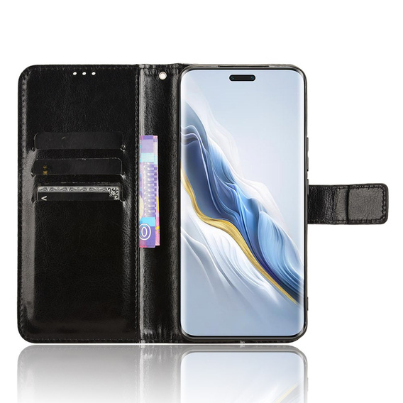 Θήκη με πτερύγιο για Honor Magic 6 Pro 5G, Crazy Horse Wallet, μαύρη