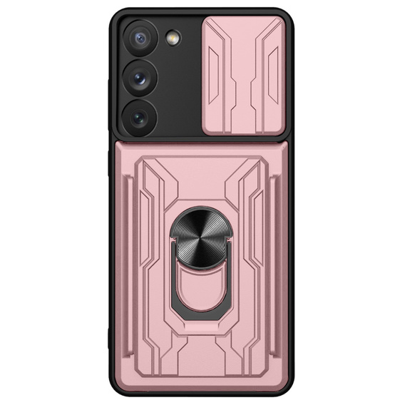 Θωρακισμένη θήκη για Samsung Galaxy S23, Camera Slide Card Slot, ροζ rose gold