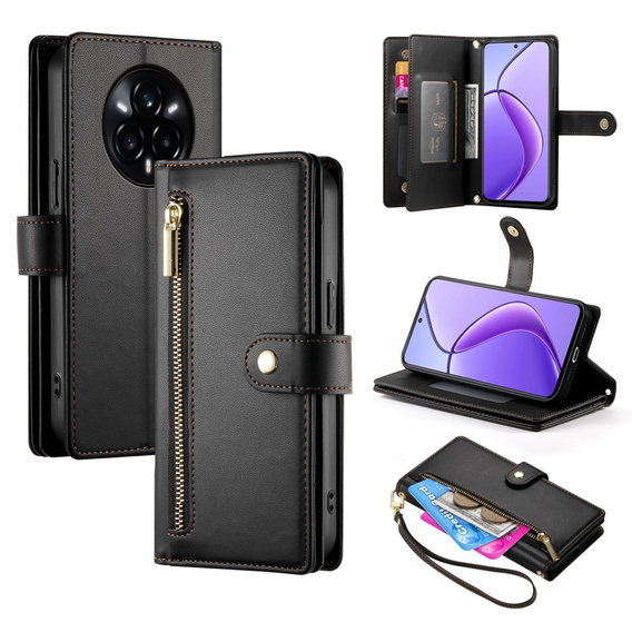 Θήκη με πτερύγιο για Realme 14 Pro+ 5G, Wallet Zipper Pocket, μαύρη