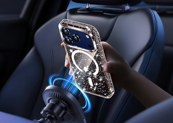 Θήκη για iPhone 17 Pro Max, για MagSafe, με λάμψη - ημιδιαφανές χρυσό