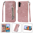 Θήκη με πτερύγιο για Samsung Galaxy A55, Wallet Zipper Pocket Glittery, ροζ rose gold