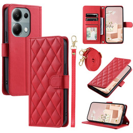 θήκη πτερύγιο για Xiaomi Redmi Note 13 Pro 4G / Xiaomi Redmi Note 14S / Xiaomi Poco M6 Pro 4G, Rhombus Crossbody Leather, κόκκινη