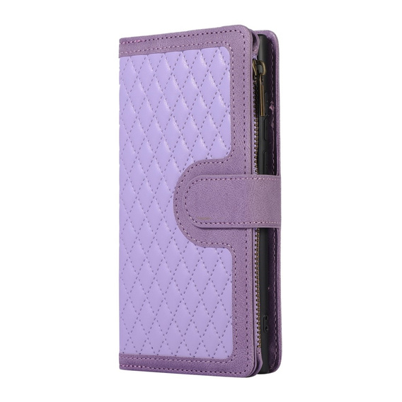 Θήκη με πτερύγιο για Samsung Galaxy S24 Ultra, Wallet Zipper Pocket, με ιμάντα ώμου, μωβ