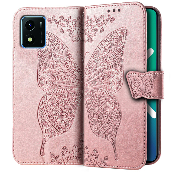 Θήκη με πτερύγιο για Vivo Y01, Butterfly, ροζ