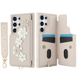 θήκη για Samsung Galaxy S24 Ultra, Leather Flower Card Slot, μπεζ