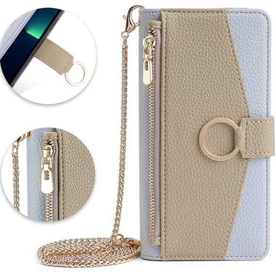 θήκη Wallet Zipper Pocket flip για το iPhone 14, Wallet Zipper Pocket, με καθρέφτη, μπλε
