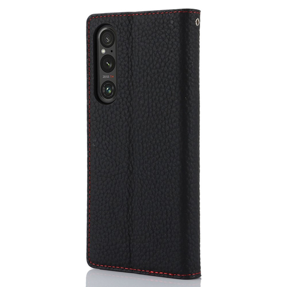 Θήκη με πτερύγιο για Sony Xperia 1 V, Litchi Skin Grain, μαύρη