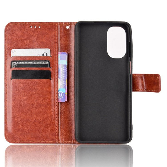 Θήκη με πτερύγιο για Motorola Moto G62 5G, Crazy Horse Wallet, καφέ