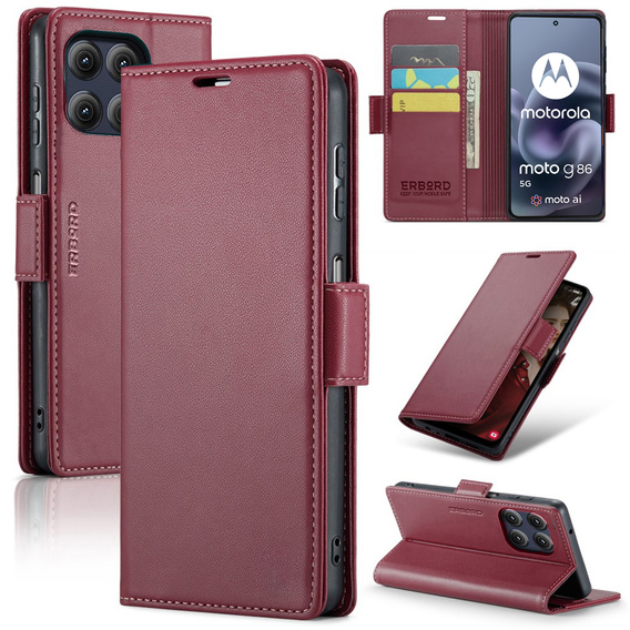 ERBORD Γυαλιστερό πορτοφόλι Litchi με πτερύγιο για Motorola Moto G86 5G / G86 Power 5G