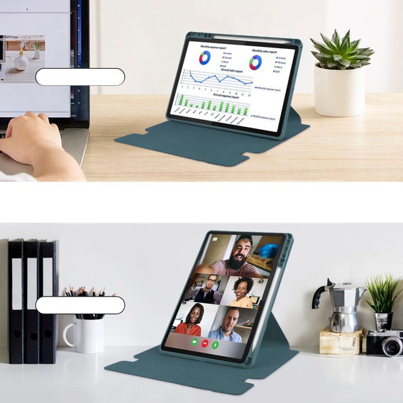 Θήκη πληκτρολογίου για Lenovo Tab M11, Rotary 360° Leather, σκούρα πράσινη