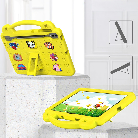 Παιδική θήκη για Samsung Galaxy Tab S9 FE+ Plus, Cute Patterns, με βάση, κίτρινη