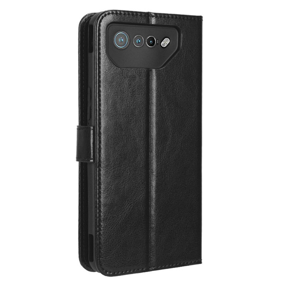 Θήκη με πτερύγιο για Asus ROG Phone 7 5G, Crazy Horse Wallet, μαύρη